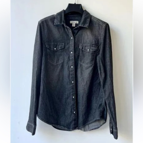 Calvin Klein Tops - - Calvin Klein denim long sleeve top with snaps in front.